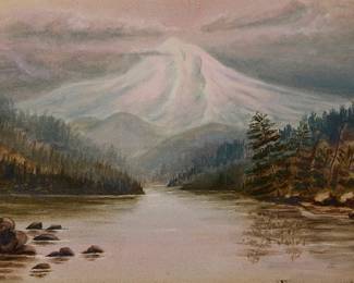 1025
Late 19th Century Oregon School
Mt. Hood landscape
Oil on board
Signed indistinctly lower right: O. M***
8.75" H x 11.75" W
Estimate: $300 - $500