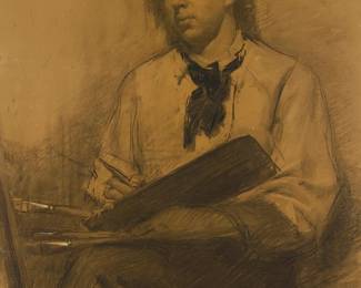 1164
Anatoly P. Krisochenko
1916-1998
Portrait of an artist, 1938
Charcoal on tan paper
Signed and dated lower right: A. Krisochenko / 38
Sight: 31.25" H x 23.25" W
Estimate: $600 - $800