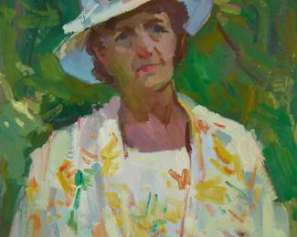 1063
Sergei Bongart
1918-1985
Woman in a hat and floral suit
Oil on Masonite
Unsigned
30" H x 24" W
Estimate: $400 - $600