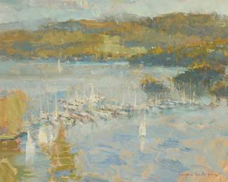 1057
Bye Bitney
b. 1960
Boats at the dock
Oil on Masonite
Signed lower right: Bye Bitney
11" H x 14" W
Estimate: $300 - $500