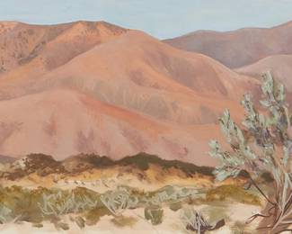 1002
Dorr Bothwell
1902-2000
"Superstition Mts. Calif. Desert"
Oil on paper
Signed in ink lower right: Bothwell; titled in ink on the verso of the back mat
8.5" H x 14.25" W
Estimate: $700 - $900