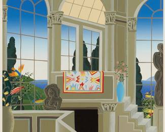 1225
Thomas McKnight
b. 1941
"Hanging Carpet"
Screenprint in colors on paper
Edition: 15/175
Signed and numbered in pencil in the lower margin: McKnight
Image: 23.75" H x 25.75" W; Sight: 25" H x 26.5" W
Estimate: $200 - $300
