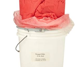 1307
Robert Beck
b. 1959
03/26/04 - Shot 10 (Daily Over/Under at Close Range with .12 Gauge "Punkin' Ball" Slug), 2004
Wound filler, plastic and paper in a plastic bucket
Marked to paper label: Wound Filler / 25 lb. Red / The Dodge Company / Cambridge, MA 02140
19.5" H x 13.5" W x 13" D
Estimate: $300 - $500