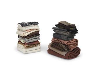 1309
Kathryn Spence
b. 1963
Untitled (stacks), 2000
Assorted fabrics
Each unsigned
Each: 3.375" H x 2.75" W x 2.25" D approx.
Estimate: $200 - $300