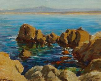 1047
William Constable Adam
1846-1931
"The Blue Bay of Monterey"
Oil on canvas laid to board
Signed lower left: Wm. Adam; titled on a label affixed to the frame's backing board
9" H x 11" W
Estimate: $300 - $500