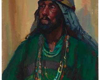 1136
Patricia LeGrande
1941-2024
Portrait of an Arab man, 1975
Oil on canvas
Signed and dated lower left: P. D. LeGrande 75; signed again verso
30" H x 24" W
Estimate: $300 - $500