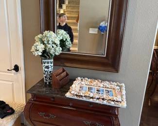 Entry way Table and Mirror  Shell Frames and decor