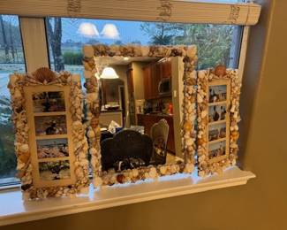 2   4 Photo Ocean Shell frames and  matching Seashell Frame ( middle )