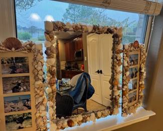 2   4 Photo Ocean Shell frames and  matching Seashell Frame ( middle )