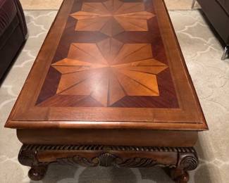 Another view of the Beautiful striking  tri- color inlaid coffee table with drawer