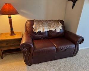 New 2 cushion  Love seat  - Like New End Table and Lamp