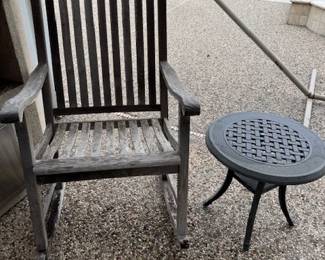 large Wooden Outdoor Chair.  small aluminum deck table