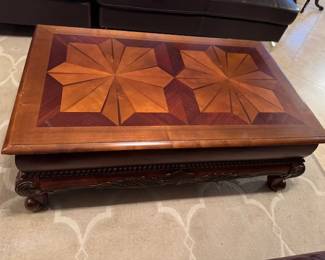 Beautiful striking  tri- color inlaid coffee table with drawer