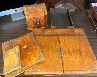 Antique leather desk set