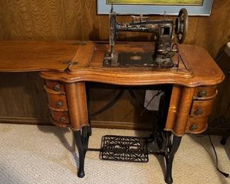 Antique Singer pump Sewing Machine and Cabinet 5 drawers