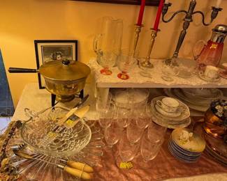 Antique Etched Crystal Glassware   Vintage Chafing Dish