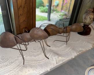 Wooden and Metal Ants - Yard Art or Fireplace Decor
