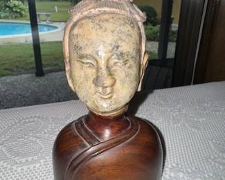 6th C. Chinese Carves Stone head on Custom Wooden Base Late Northern Wei Dynasty 
