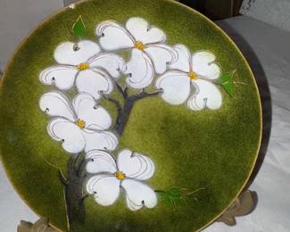 Vintage Mid Century Enameled Copper Margaret M. Ratcliff signed Charger