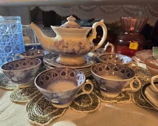 Girl and Goat  Antique Childs Tea Set 16 pcs 1900's