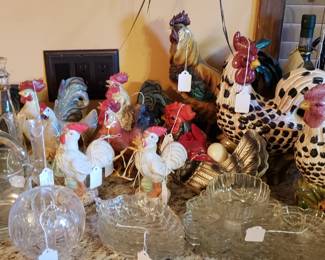 Chickens and glassware