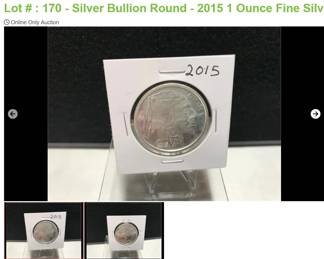 Lot # : 170 - Silver Bullion Round - 2015 1 Ounce Fine Silver
Uncirculated Native American and Buffalo type ounce of silver.