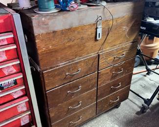 Lovely large homemade wooden tool chest