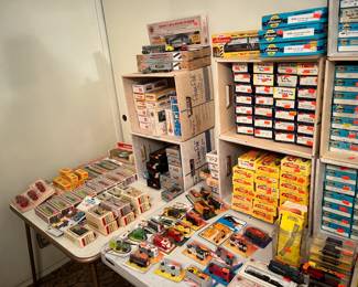 TONS of unopened MIB vintage train cars, freighters, engines, autos, trucks, etc...and so much more!