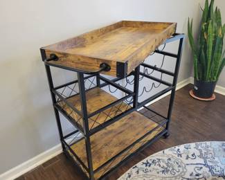 INDUSTRIAL STYLE WOOD/METAL - WINE CART/RACK WITH REMOVABLE SERVING TRAY ON TOP $50