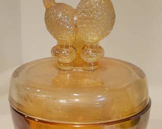 Vintage Jeanette Glass Poodle Trinket Box Powder Jar Iridescent Mid Century.....ebay sells $22 to $37 with shipping. OUR PRICE $10