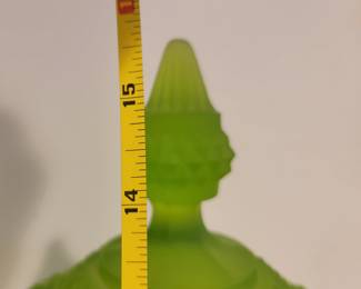 $40 OUR PRICE - Vintage Indiana Frosted Green Glass Diamond Point Pedestal Candy Dish w/Lid 16" SOLD on ebay with shipping $70 to $95