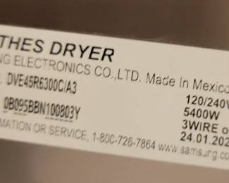 SAMSUNG ELECTRIC DRYER MODEL# DVE45R6300C SERIAL#0B095BBN100803Y Dryer - Champagne - 27 Inch Electric Dryer with 7.5 Cu. Ft. Capacity OUR PRICE $400
$985 average listed price new....manufactured in 2020