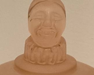 TRAUSSAUNT GLASS frosted pink covered round dish CASTLE JESTER.....SOLD on ebay $40 to $60.......OUR PRICE $30