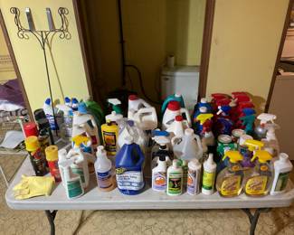 Lots of cleaning supplies- many pet related