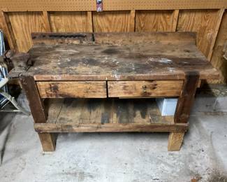Old work bench with vise