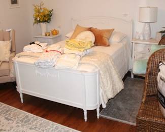 Bedroom furniture and linens.