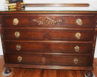 BUY IT NOW! $195.00   Antique oak glass top chest of drawers.  20 3/4" d x 48" w x 35" h.