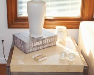 BUY IT NOW! $150.00  Pair of marble top end tables.        25" w x 27" d x 19" h.