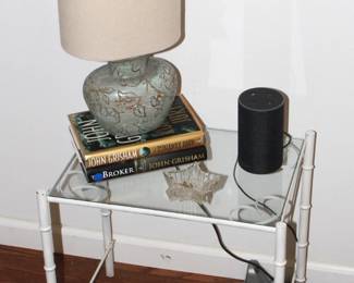 Small glass top end table and lamp.