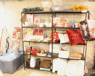 Shelves for sale along with variety of items.