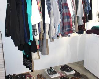 Variety of women's clothes, size large and XL, shoes size 9 1/2.