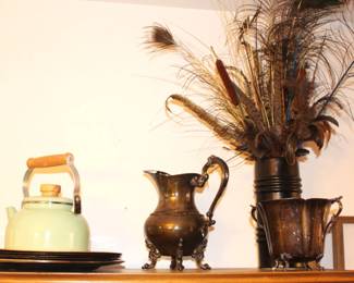 Silverplate, home decor and teapot.