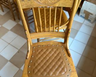 Lot (10-B) Dining Chairs with Carved Back and Leather Nailhead Seats - There are 6 of these chairs available
