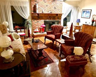 Lot (15) - Pair of Channel Back Wing Chairs, professionally reupholstered 26”w 28d 37”h back, 19”h seat.   Smoke and pet free home.