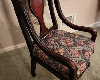 Lot (77) French Antique Arm Chair, reupholstered 21-1/2"w 36"h back  ** there are 3 chairs related to this style with the same tapestry fabric