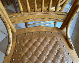 Lot (10-B) Dining Chairs with Carved Back and Leather Nailhead Seats - There are 6 of these chairs available