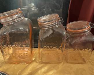 Vintage pink Italy glass storage jars