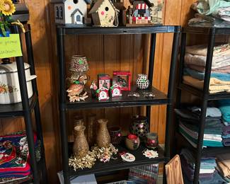 Clocks, bird houses, and vases