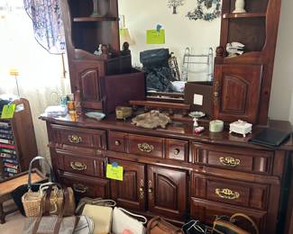 Dresser with mirror and purses