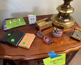 Glasses, travel clock, wallets